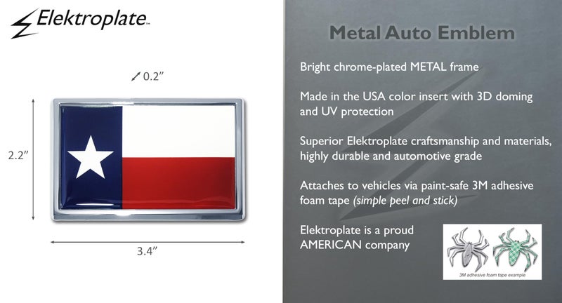 Elektroplate State of Texas Flag Small All Metal Emblem for Cars | Universal Fit at 2.2" x 3.4" | Weatherproof - Image 4